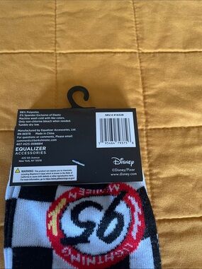 Disney Checkered Crew Socks with Red and Black Racing Emblem